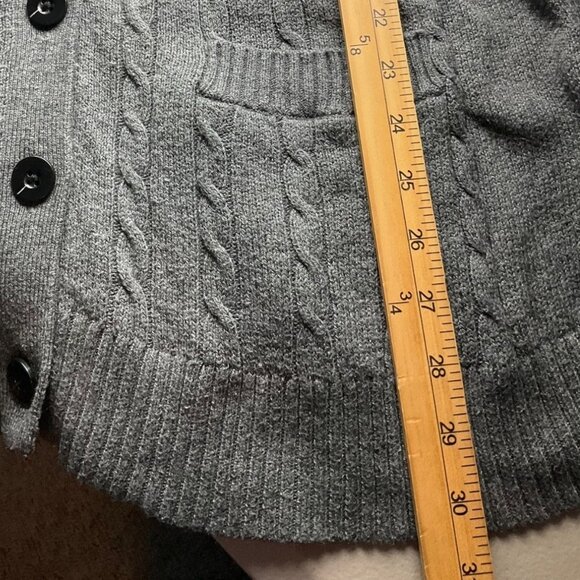 Lands' End XL Gray Cable Knit Cardigan Sweater Wool Bl Minimalist - Picture 8 of 11
